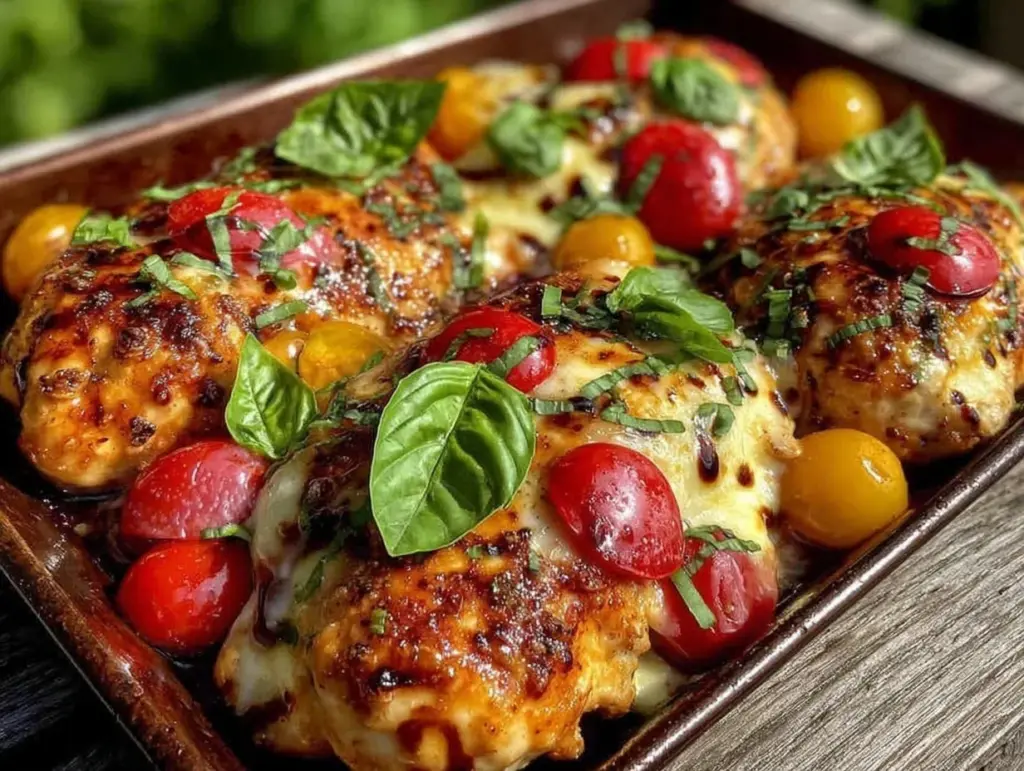 sheet pan caprese chicken - featured image