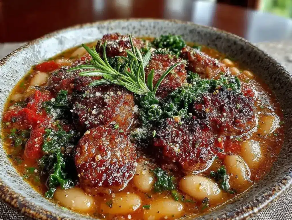 slow cooker tuscan white bean and sausage stew - featured image