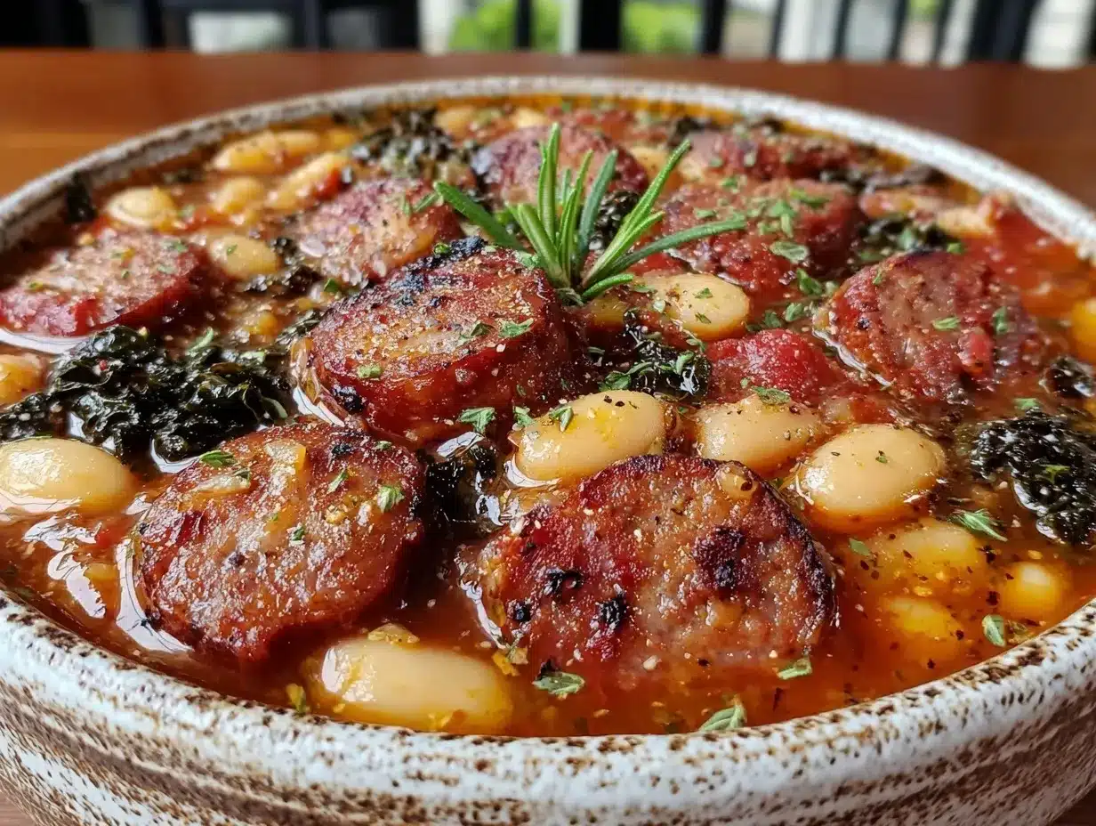 slow cooker tuscan white bean and sausage stew preparation steps