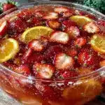 sparkling strawberry champagne mimosa punch bowl - featured image