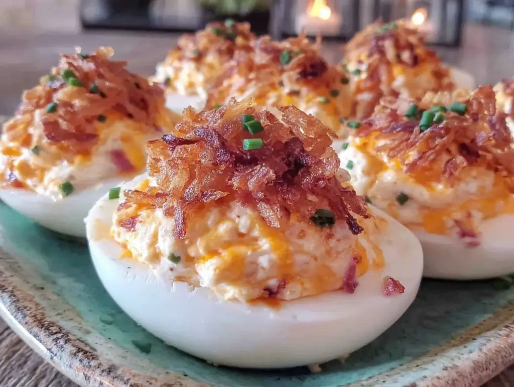 spicy sriracha deviled eggs - featured image