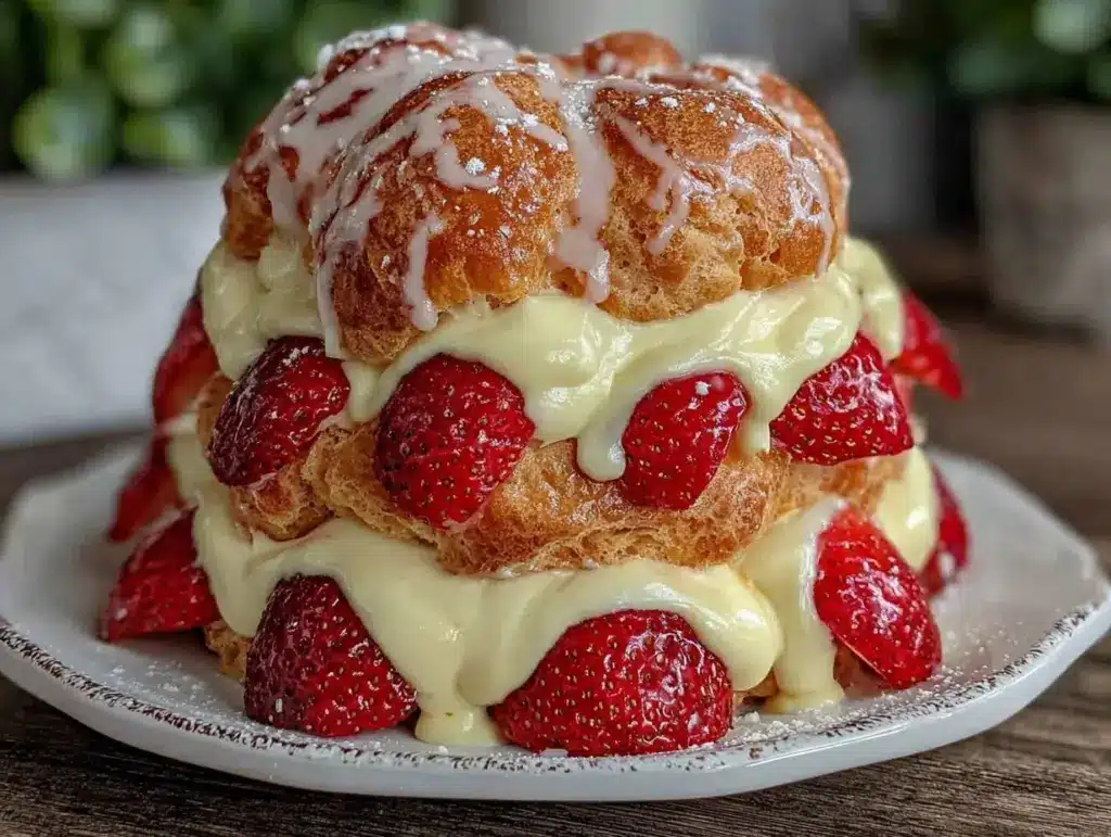 strawberry cream puff tower - featured image