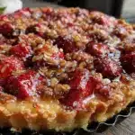 strawberry rhubarb crumble tart - featured image