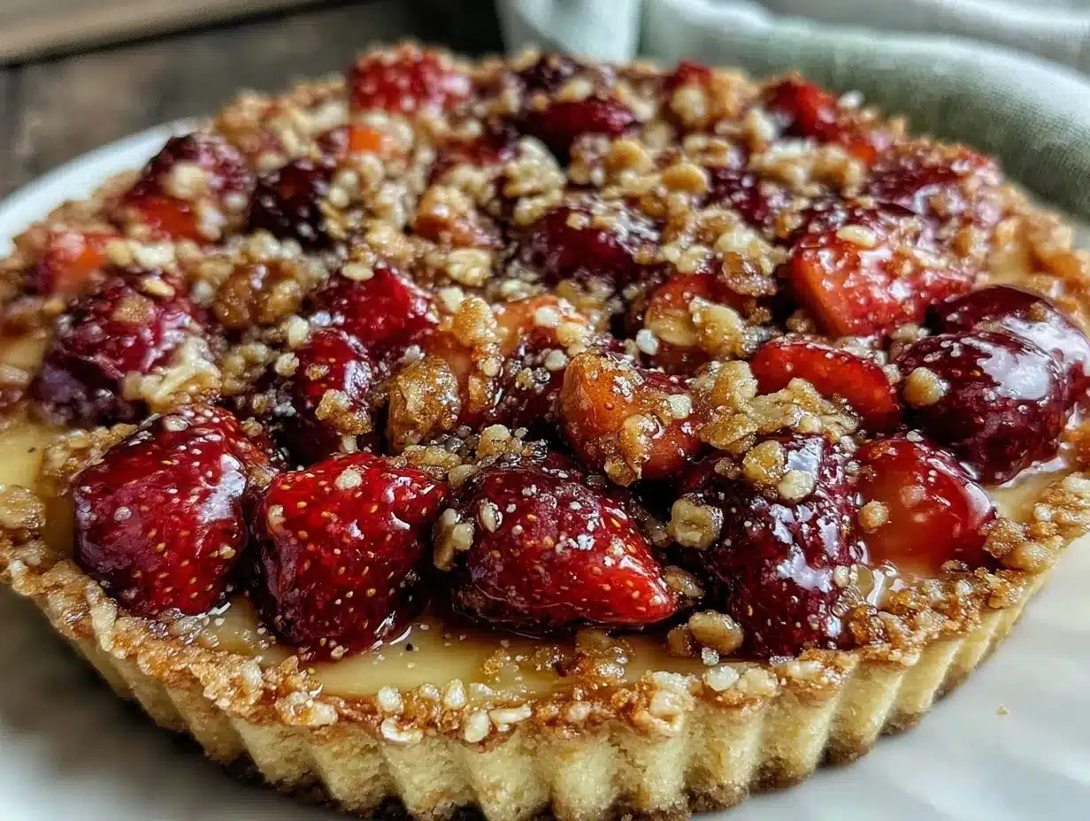 strawberry rhubarb crumble tart preparation steps