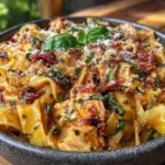 sun-dried tomato basil shredded chicken pasta - featured image