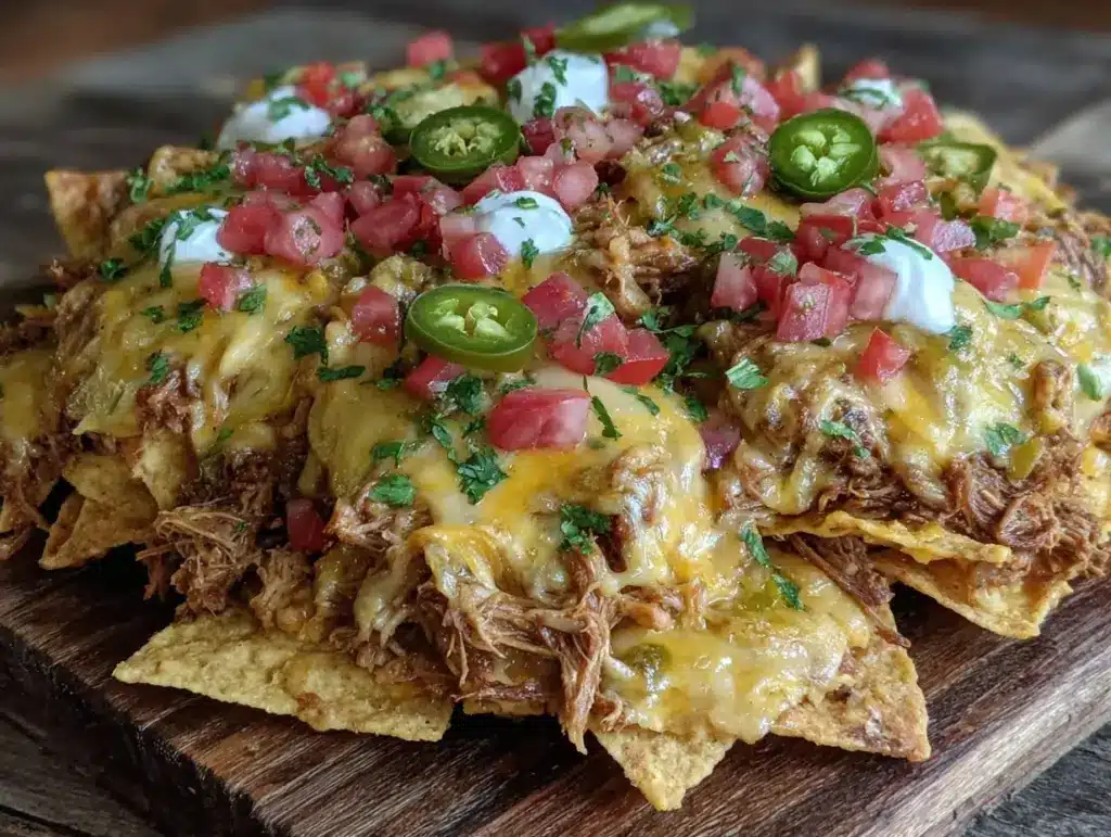 ultimate loaded nachos with three meats - featured image
