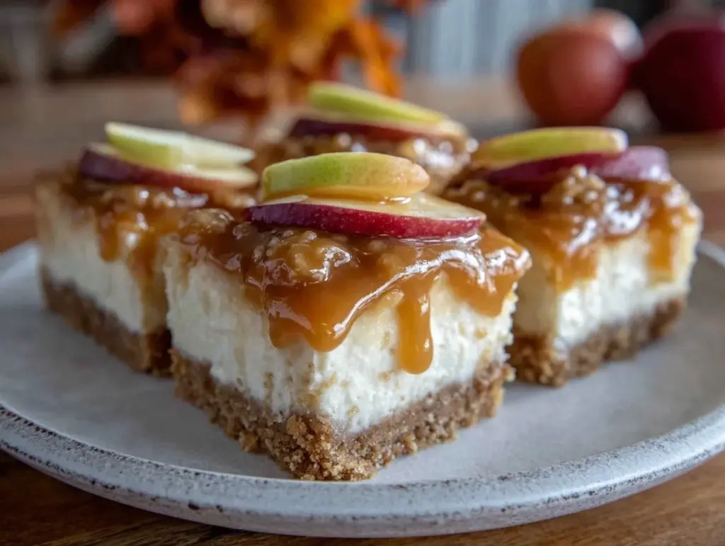 caramel apple cheesecake bars - featured image
