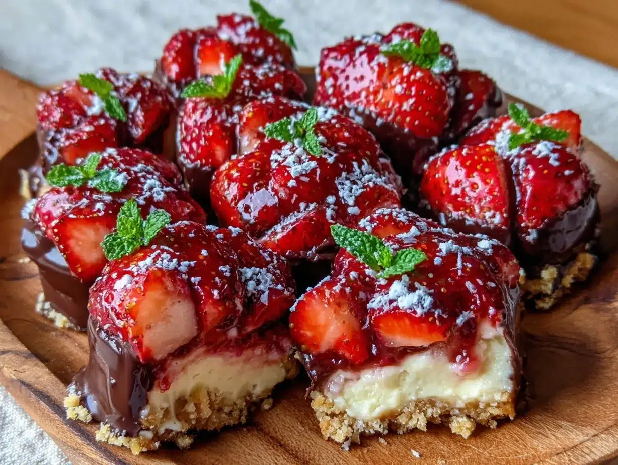 chocolate dipped strawberry cheesecake bites preparation steps