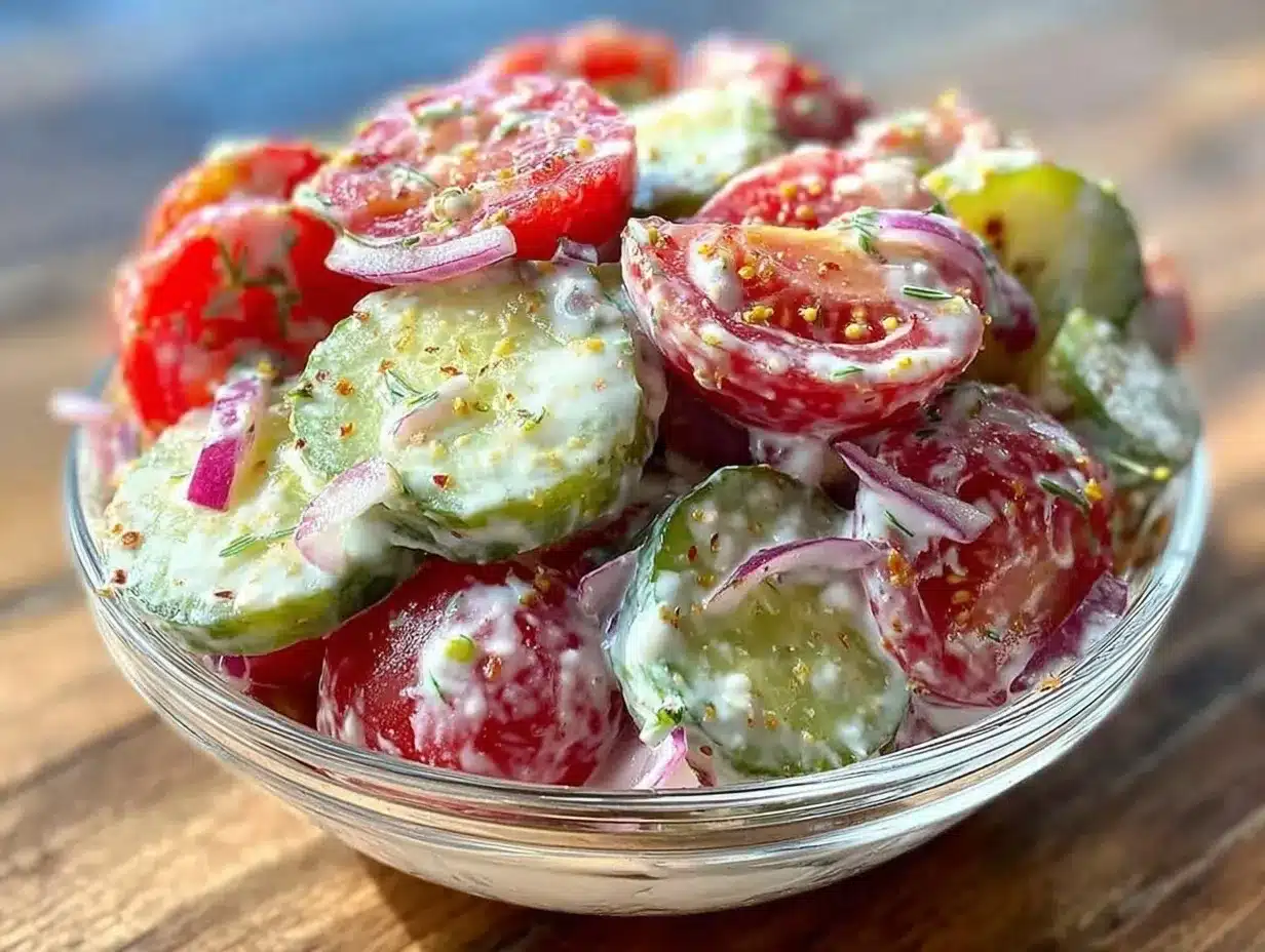 creamy dill cucumber tomato side salad preparation steps