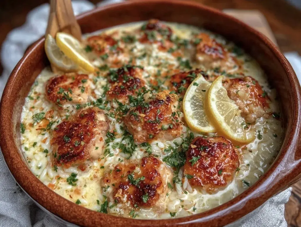 creamy lemon chicken orzo soup - featured image