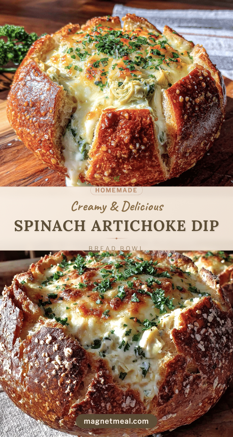 creamy spinach artichoke dip stuffed bread bowl recipe