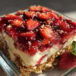 creamy strawberry pretzel salad dessert - featured image