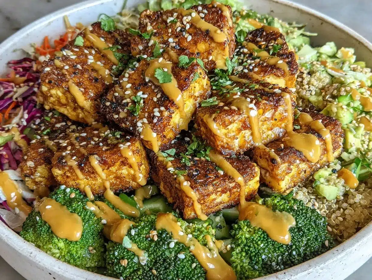 crispy baked tofu buddha bowl preparation steps