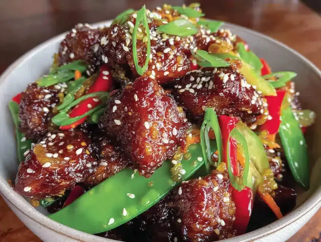crispy honey sesame chicken stir fry - featured image