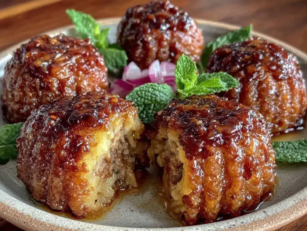 crispy kibbeh baked lebanese meatballs - featured image