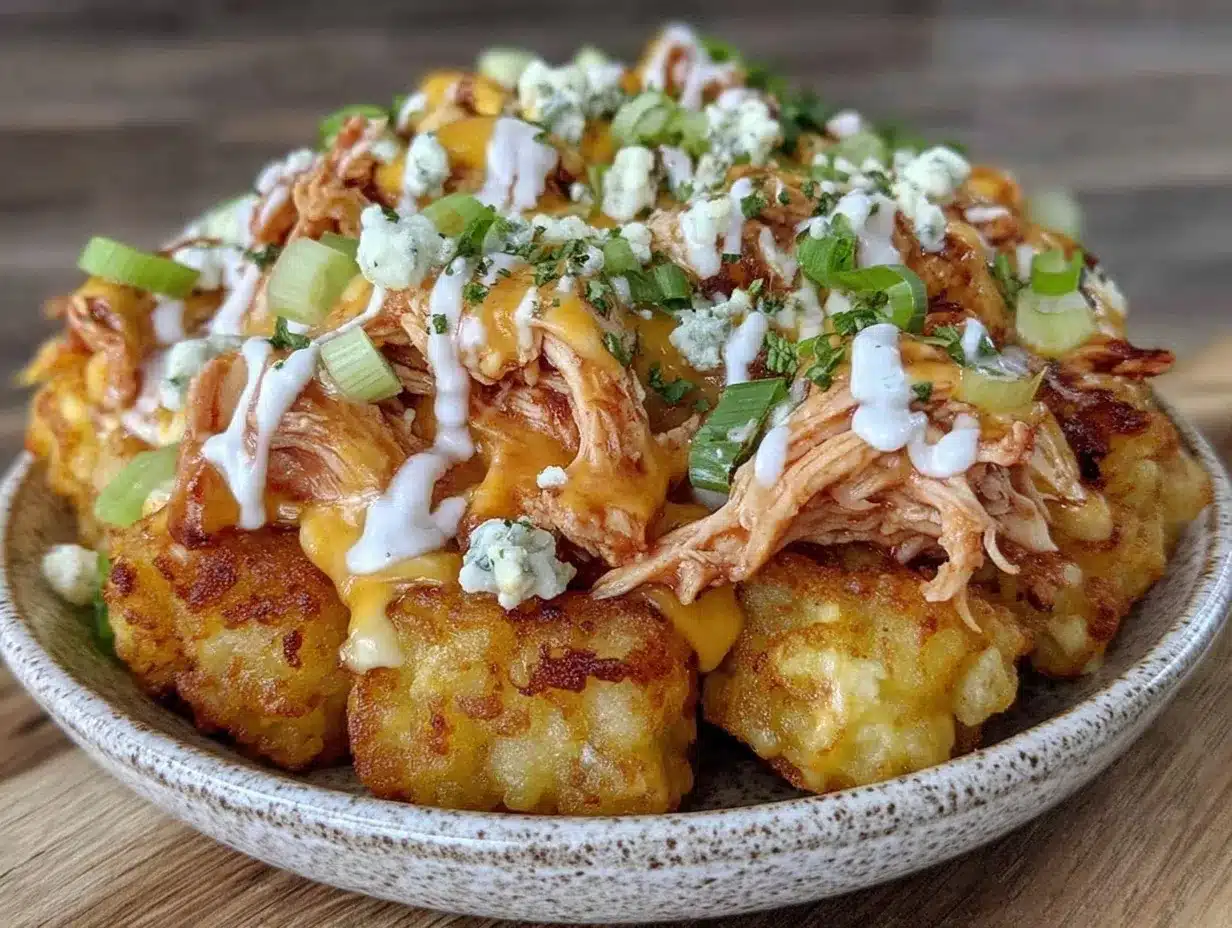 crispy loaded buffalo chicken totchos preparation steps