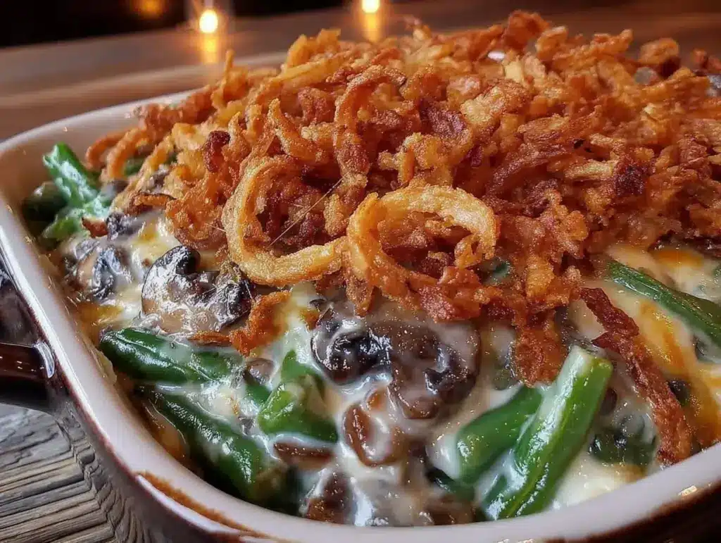 crispy loaded green bean casserole - featured image