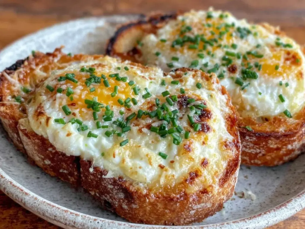 fluffy cloud eggs on parmesan toast with chives - featured image