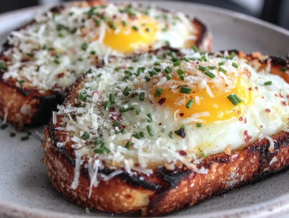 fluffy cloud eggs on parmesan toast with chives preparation steps