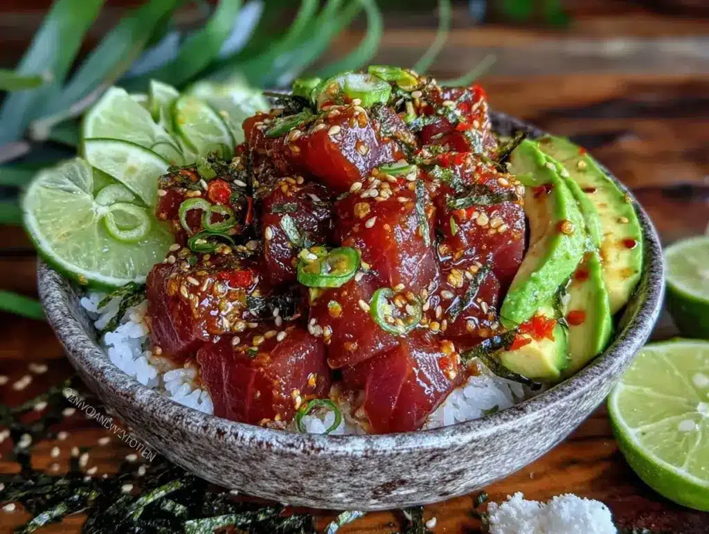 fresh ahi tuna poke bowl - featured image