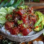 fresh ahi tuna poke bowl - featured image