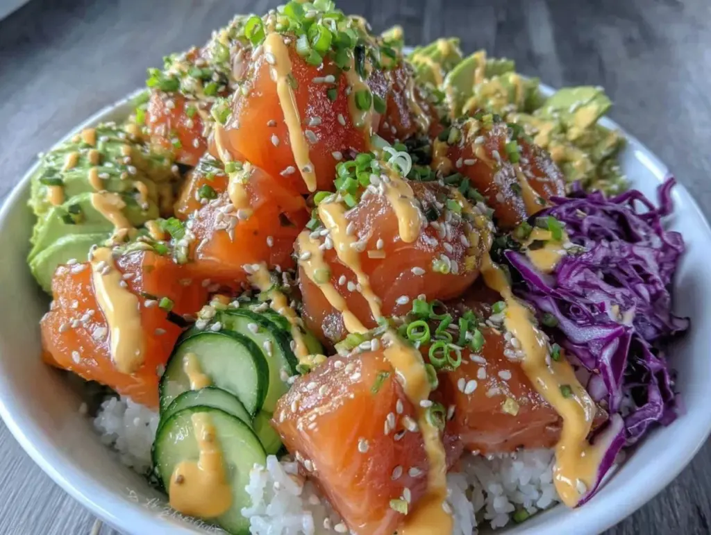 fresh salmon poke bowl - featured image