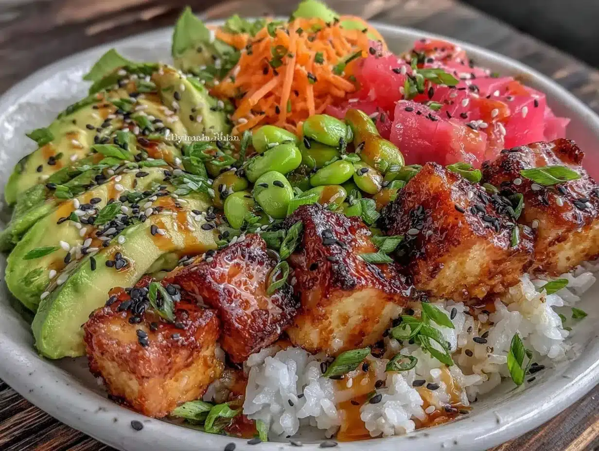 fresh vegan tofu poke bowl preparation steps