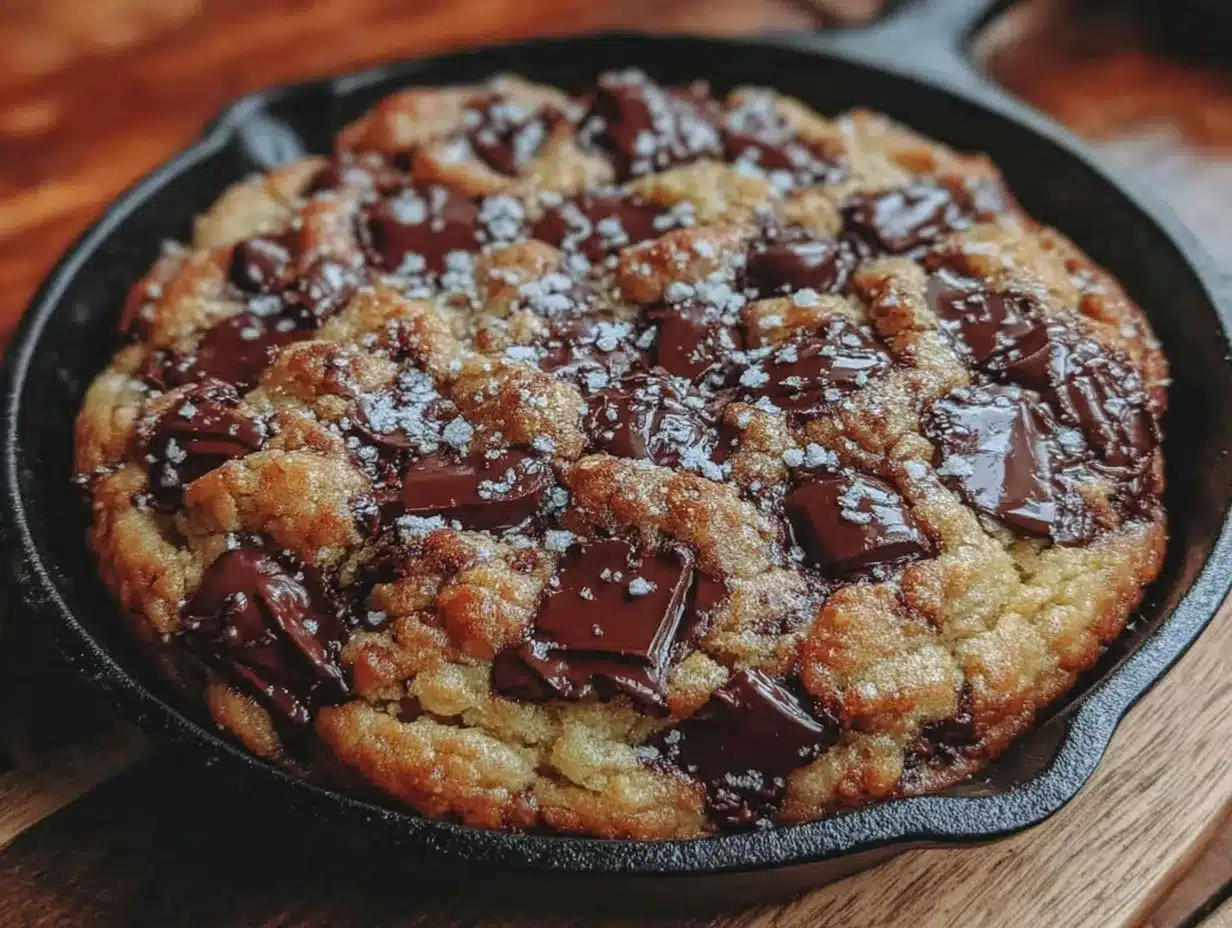 gooey cast iron chocolate chip cookie giant preparation steps