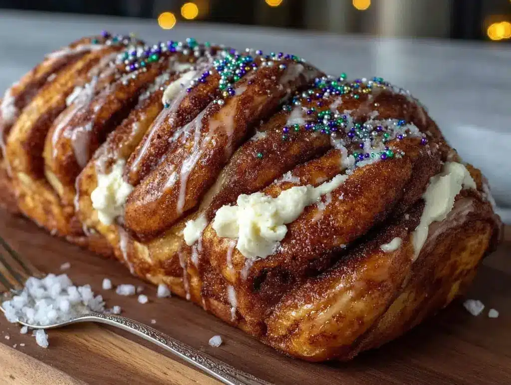king cake cinnamon roll braid - featured image