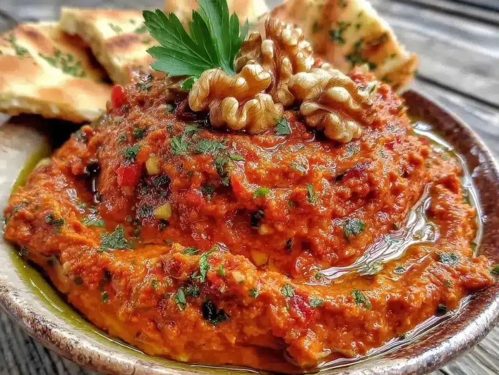 muhammara red pepper walnut dip recipe - featured image
