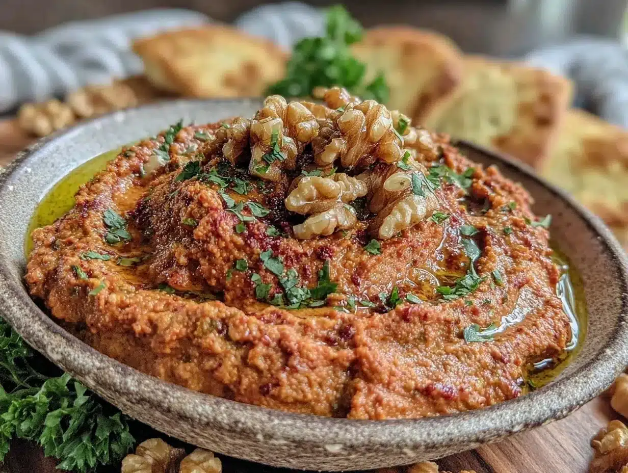 muhammara red pepper walnut dip recipe preparation steps