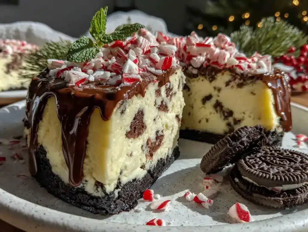 peppermint bark cheesecake - featured image