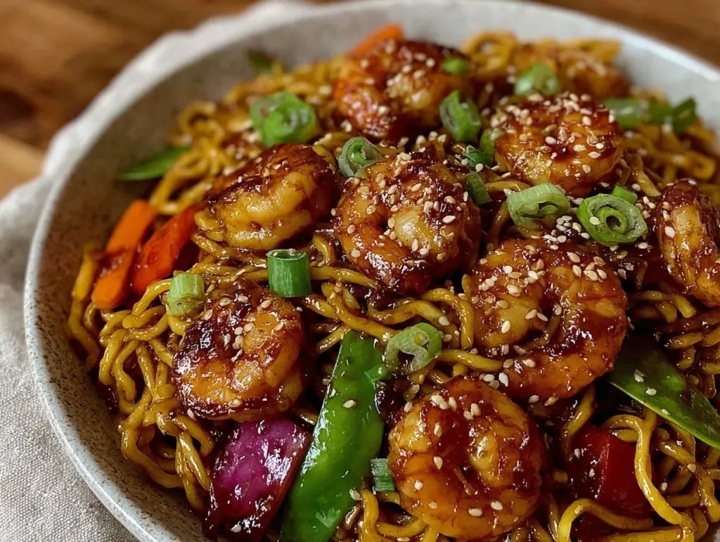 quick shrimp lo mein - featured image
