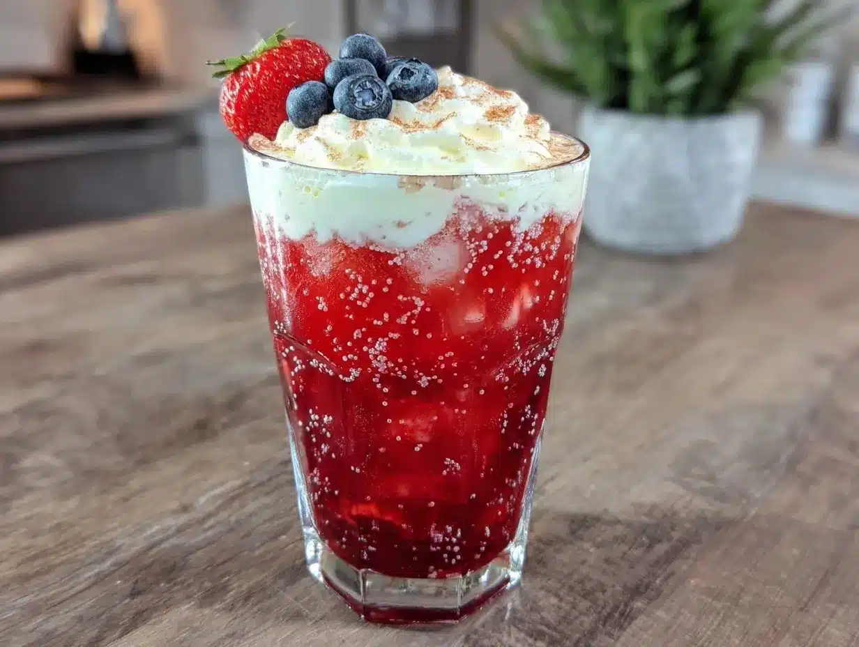 red white blue layered cocktail preparation steps
