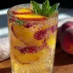sparkling peach lemonade mocktail - featured image