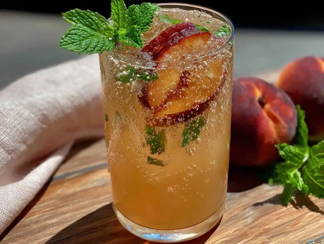 sparkling peach lemonade mocktail preparation steps