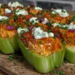 buffalo chicken stuffed celery boats - featured image