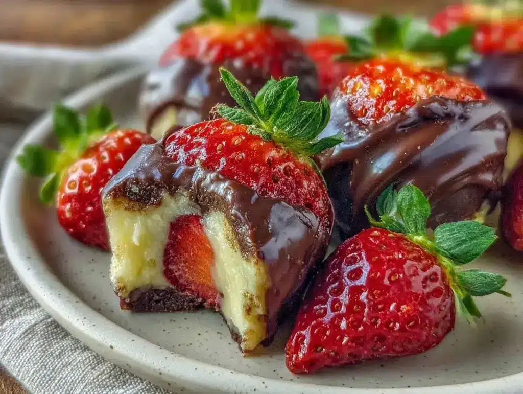chocolate dipped strawberry cheesecake bites - featured image