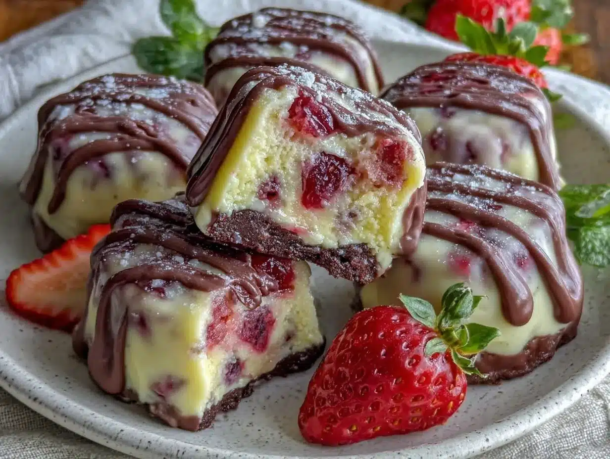 chocolate dipped strawberry cheesecake bites preparation steps