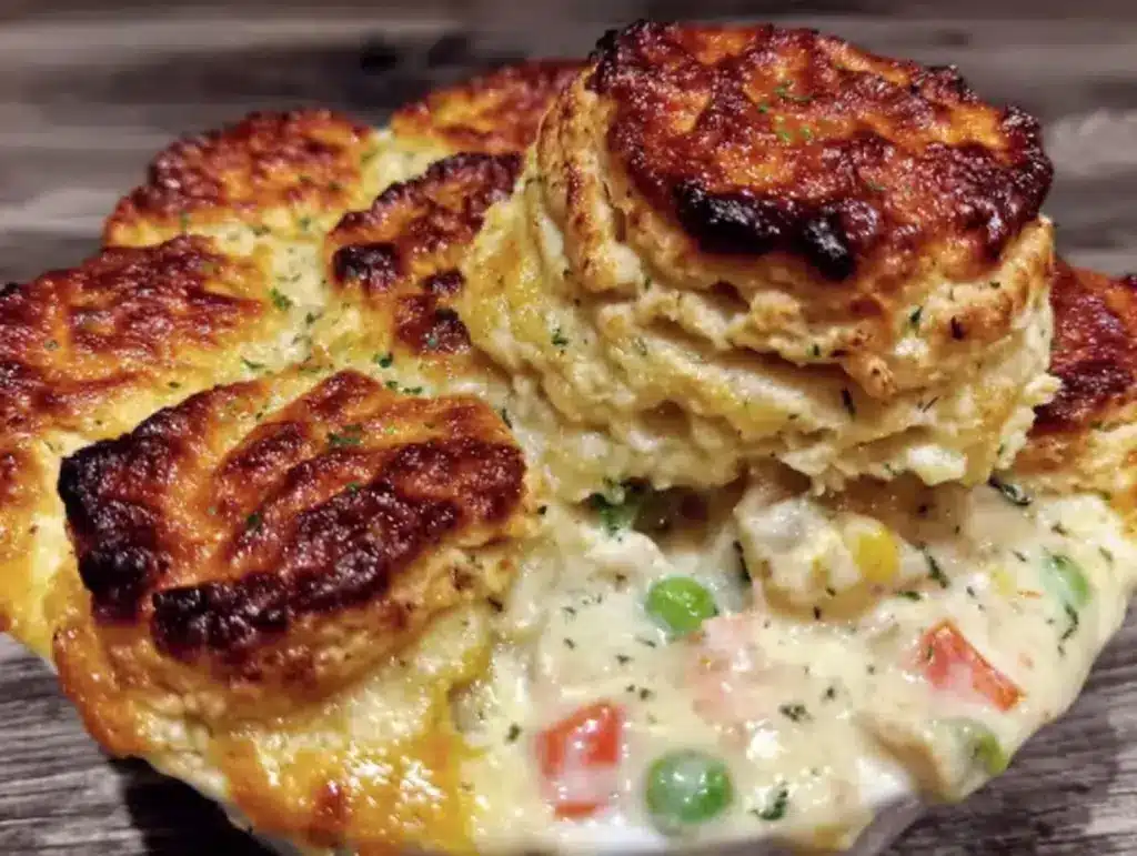 cozy chicken pot pie with fluffy biscuit topping - featured image