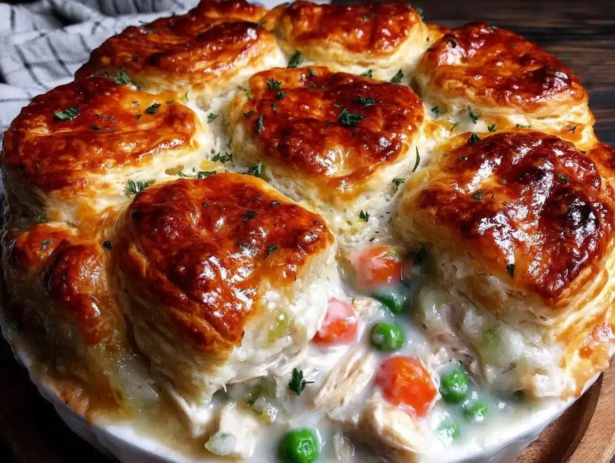 cozy chicken pot pie with fluffy biscuit topping preparation steps