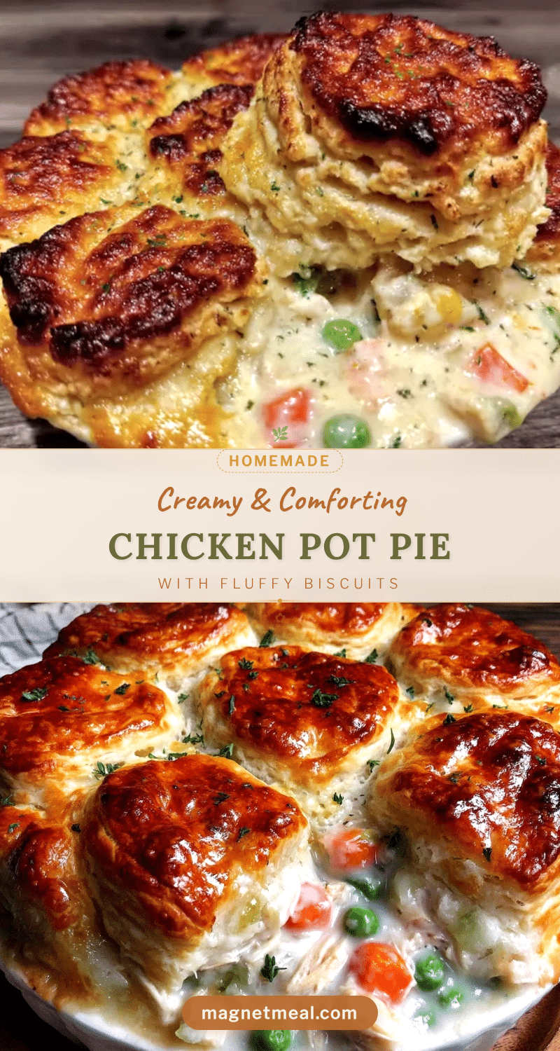 cozy chicken pot pie with fluffy biscuit topping recipe