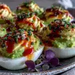 creamy avocado sriracha deviled eggs - featured image