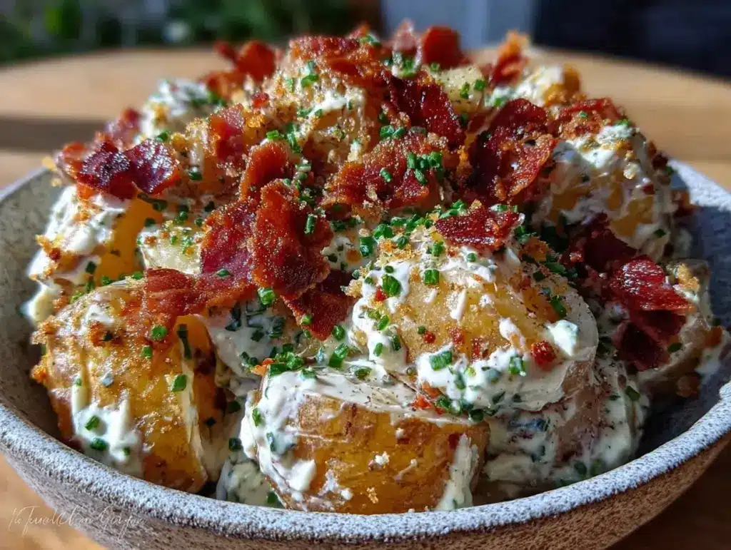 creamy bacon ranch potato salad - featured image