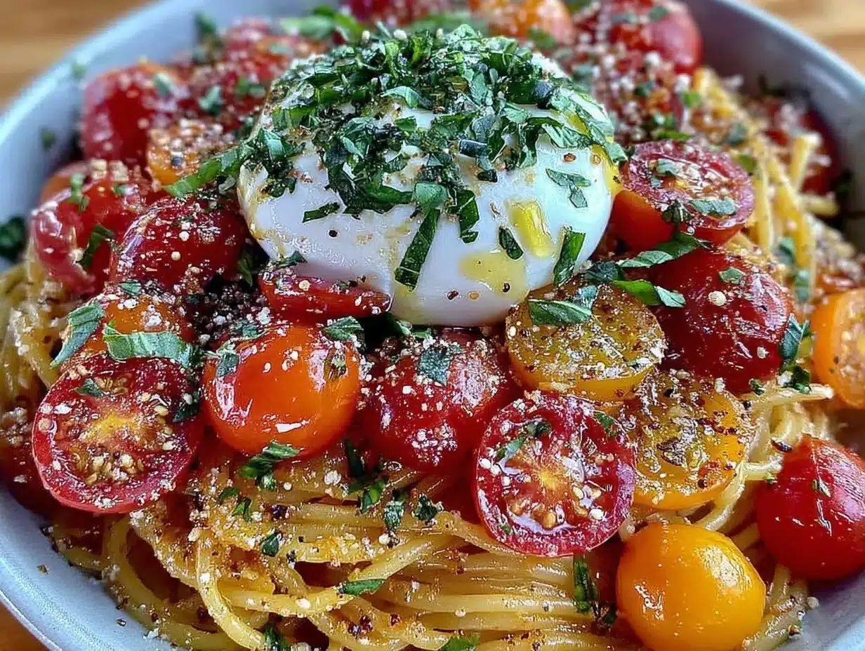Creamy Cherry Tomato Burst Pasta with Burrata preparation steps