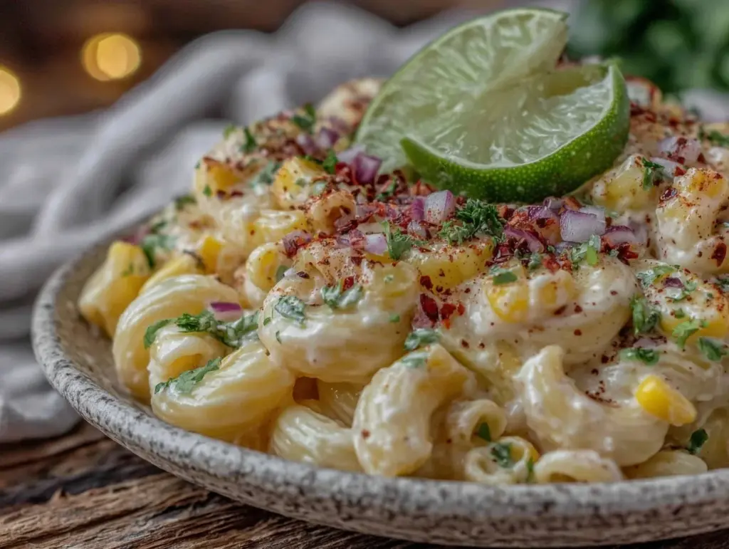 creamy elote-style mexican macaroni salad - featured image