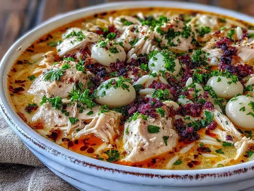creamy Greek lemon chicken soup Avgolemono - featured image