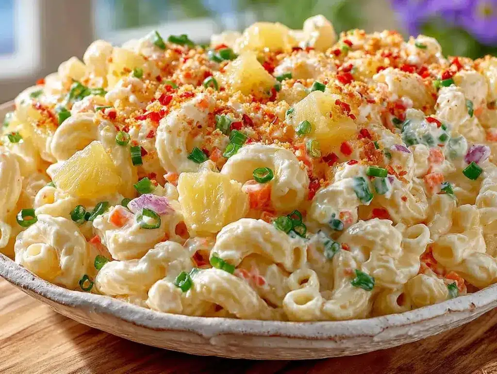 creamy hawaiian macaroni salad - featured image