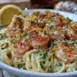 creamy lemon garlic shrimp linguine - featured image
