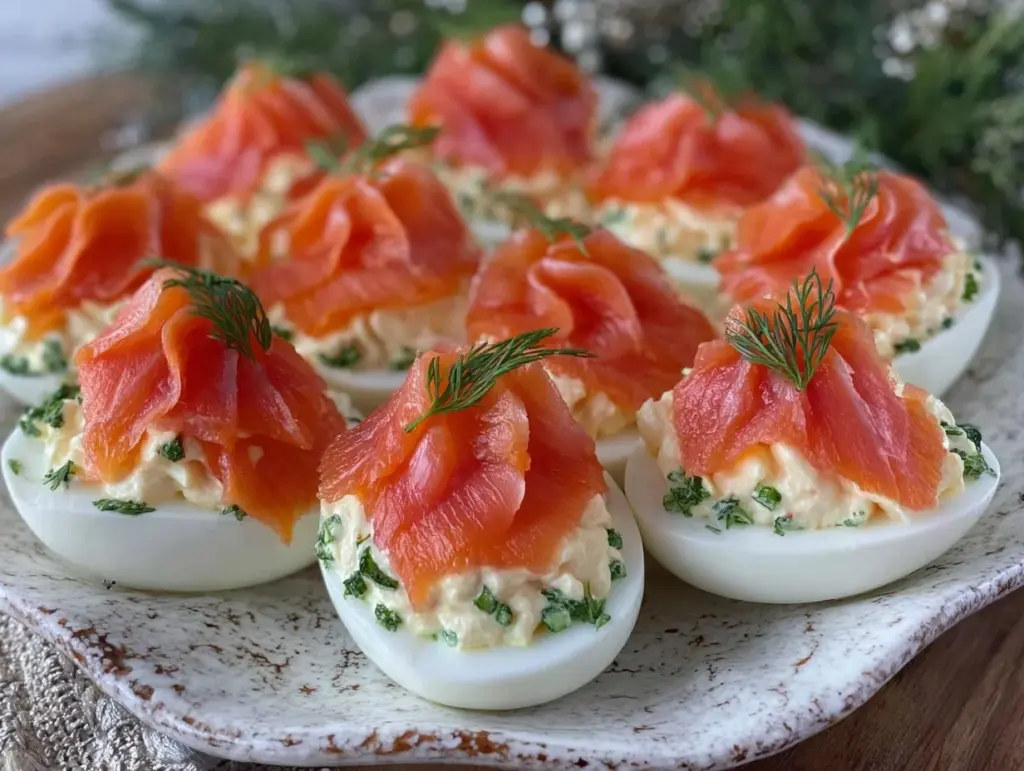 creamy smoked salmon deviled eggs - featured image